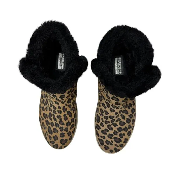 Skechers On-The-Go Joy Ankle Boots Suede Snow Kitty Leopard Walking Cozy EUC 9