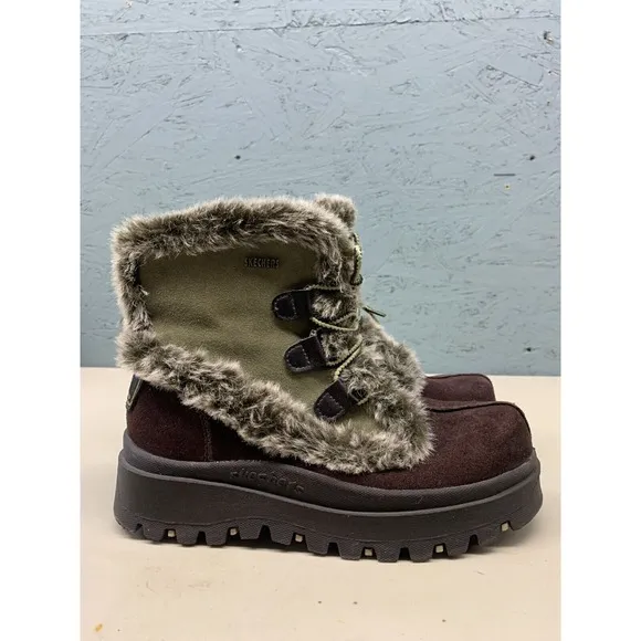 Skechers Women's Faux Fur Lined Winter Boots Size 7.5 Green Suede SN 46083