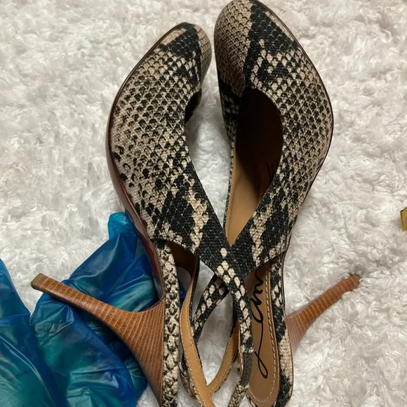 SNAKE SKIN FABRIC LANVIN SLINGBACK HEELS Sz 39