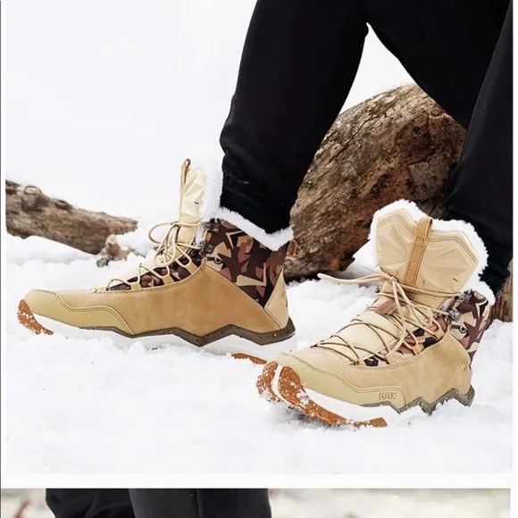 Snow Boots Hiking , Fully Fur Lined High Top-Khaki