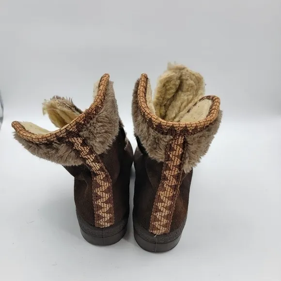 Snowland Brown Suede Leather Faux Fur Boots Sherpa Lined England Womens 6 Vtg