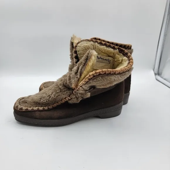 Snowland Brown Suede Leather Faux Fur Boots Sherpa Lined England Womens 6 Vtg