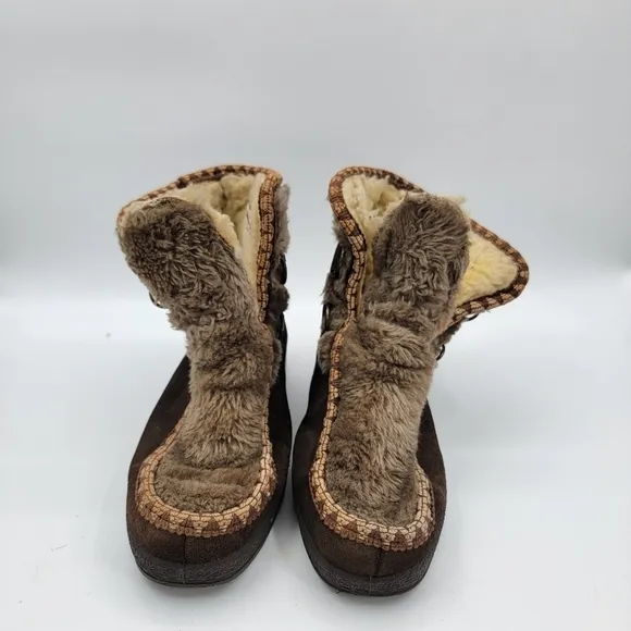 Snowland Brown Suede Leather Faux Fur Boots Sherpa Lined England Womens 6 Vtg