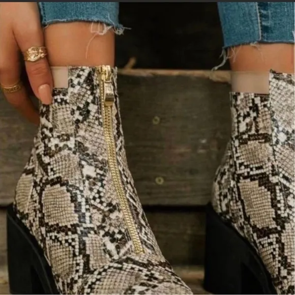 So Me Mackie Snake Print Faux Leather Half Calf Zip Booties