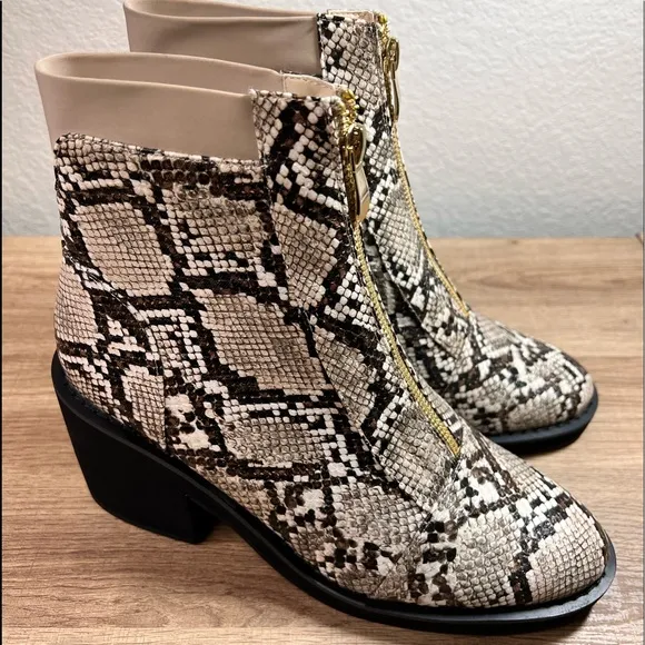 So Me Mackie Snake Print Faux Leather Half Calf Zip Booties