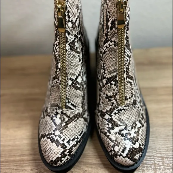 So Me Mackie Snake Print Faux Leather Half Calf Zip Booties