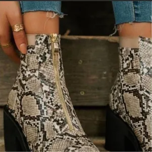 So Me Mackie Snake Print Faux Leather Half Calf Zip Booties