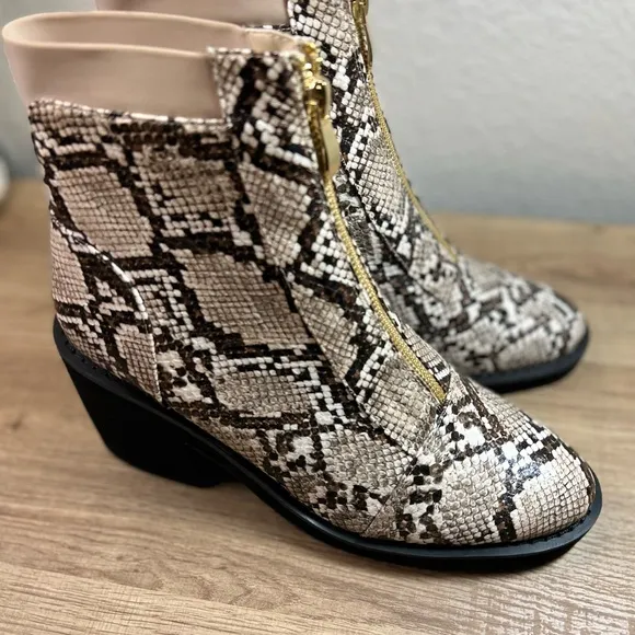 So Me Mackie Snake Print Faux Leather Half Calf Zip Booties