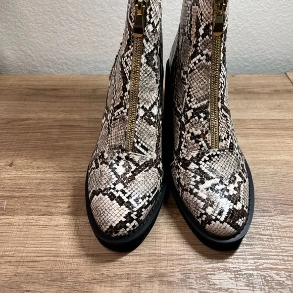 So Me Mackie Snake Print Faux Leather Half Calf Zip Booties