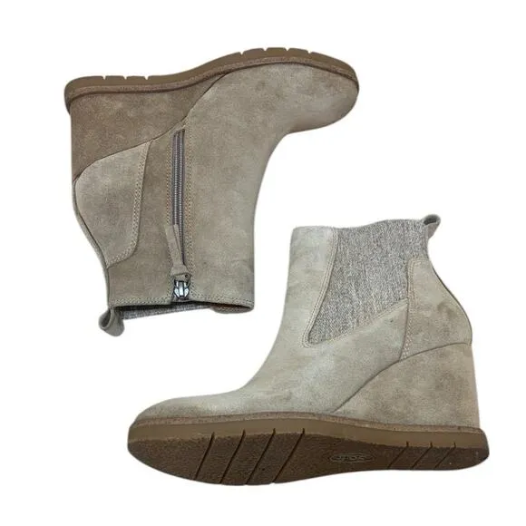 Sofft Ankle Boots Women 6.5 Tan Monica Suede Wedge Waterproof Bootie SF0088092