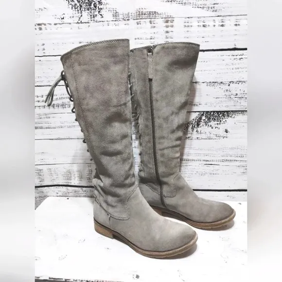 Sofft Sharnell II Pietra Grey Knee High Riding Boots 6M Lace Up Boho Festival