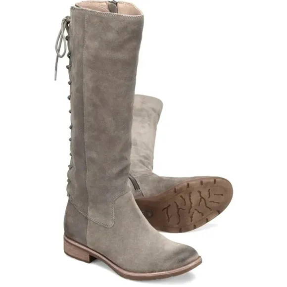 Sofft Sharnell II Pietra Grey Knee High Riding Boots 6M Lace Up Boho Festival