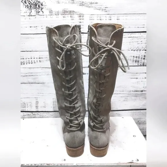 Sofft Sharnell II Pietra Grey Knee High Riding Boots 6M Lace Up Boho Festival