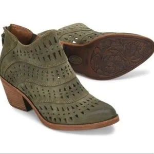 Sofft Westwood II Ankle Boots Boots Lasercut Olive Green Suede Block Heels 8.5