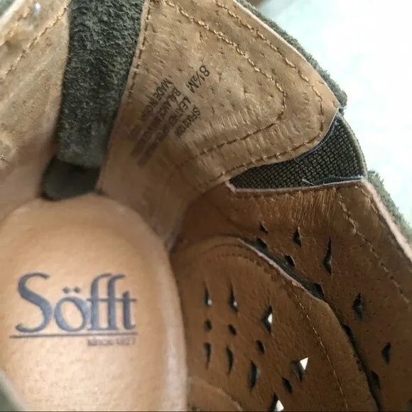 Sofft Westwood II Ankle Boots Boots Lasercut Olive Green Suede Block Heels 8.5
