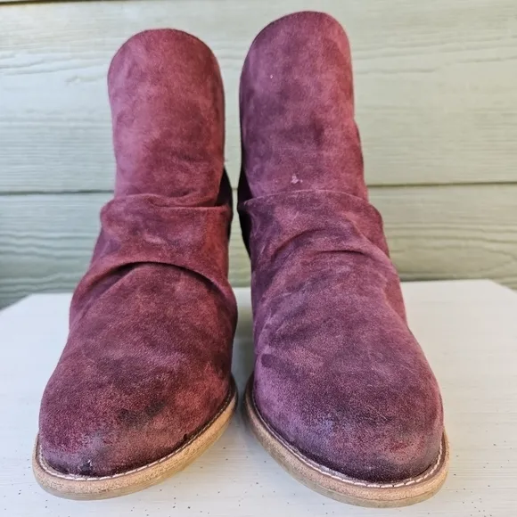 Sofft Women’s Teyton Mosto Red Cordovan Ruched Stacked Heel Ankle Boots Size 8.5
