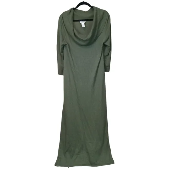 Soft Surroundings Cashmere Blend Cowl Neck 3/4 Sleeve Maxi Dress Olive Size Med.