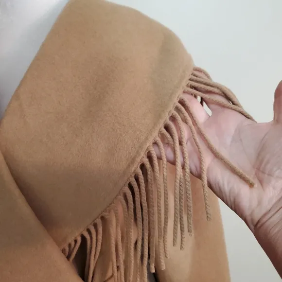 Soft Surroundings wool  camel shawl fringe collar western blanket coat S NWT
