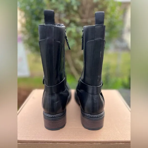 Soft Walk Neenah Black Leather Riding Moto Boots Womens Size 7.5 Wide NEW