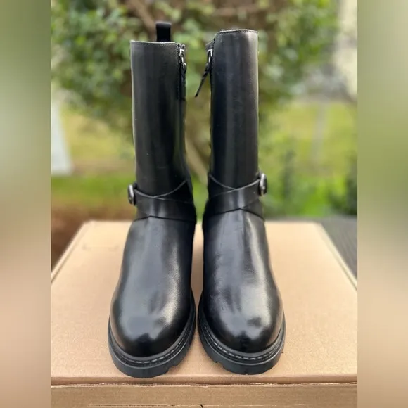 Soft Walk Neenah Black Leather Riding Moto Boots Womens Size 7.5 Wide NEW
