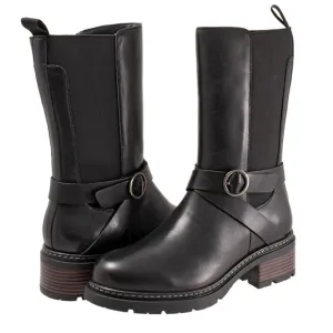 Soft Walk Neenah Black Leather Riding Moto Boots Womens Size 7.5 Wide NEW