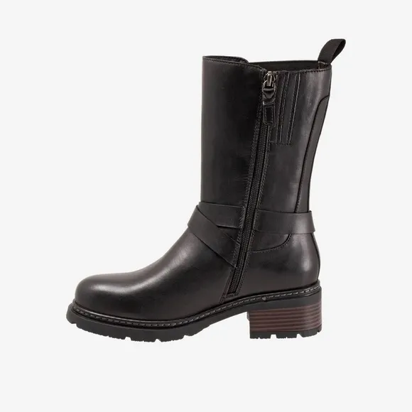 Soft Walk Neenah Black Leather Riding Moto Boots Womens Size 7.5 Wide NEW