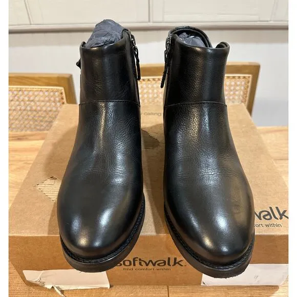 Softwalk Women's Roselle Black Booties Leather Upper Size 9 NIB Double Zip Ankle