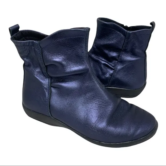 SOLE TERRA Lark 2 Ankle Boots Metallic Blue Inside Zip Slouchy Look Portugal