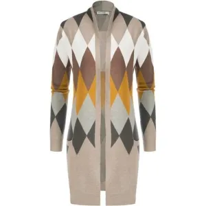 Solid Open Front Long Knited Cardigan Sweater for Women, Argyle Light Grey
