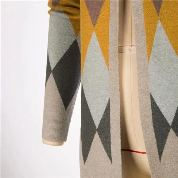 Solid Open Front Long Knited Cardigan Sweater for Women, Argyle Light Grey
