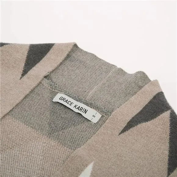 Solid Open Front Long Knited Cardigan Sweater for Women, Argyle Light Grey