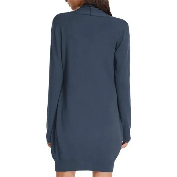 Solid Open Front Long Knited Cardigan Sweater for Women, Dark Blue
