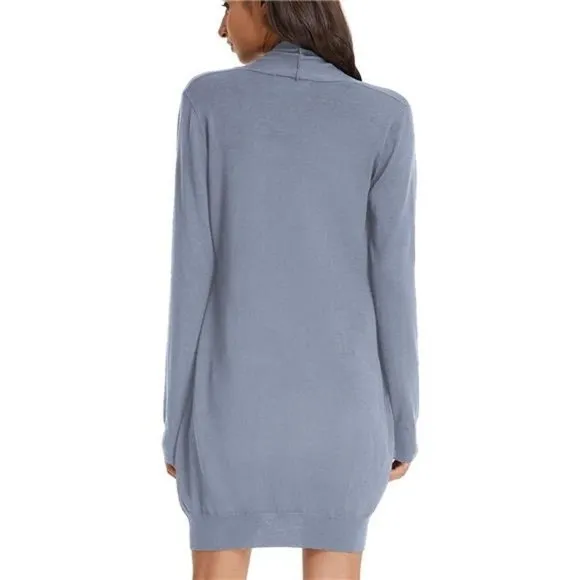 𝅺SOLID Open Front Long Knited Cardigan Sweater for Women, Grey Blue