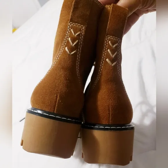 Soludos Aspen Cozy Boots Leather/Faux Fur lace-up winter Brown Women's Size 9