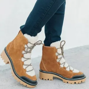 Soludos Aspen Cozy Boots Leather/Faux Fur lace-up winter Brown Women's Size 9