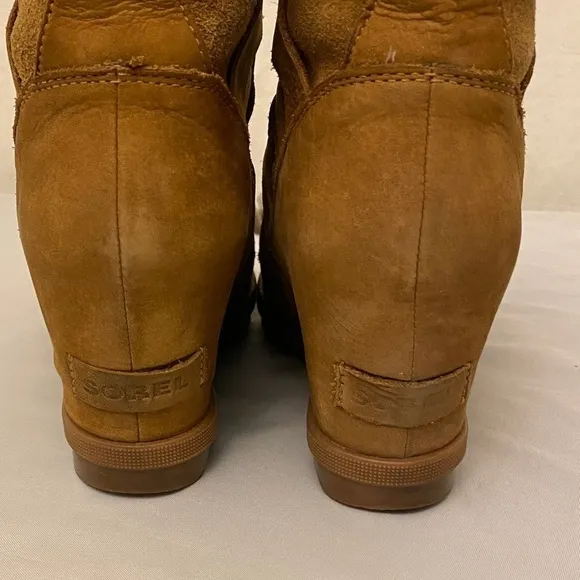 Sorel 8 Joan Of Arctic Wedge II Cozy Ankle Boots Brown Camel Color Suede