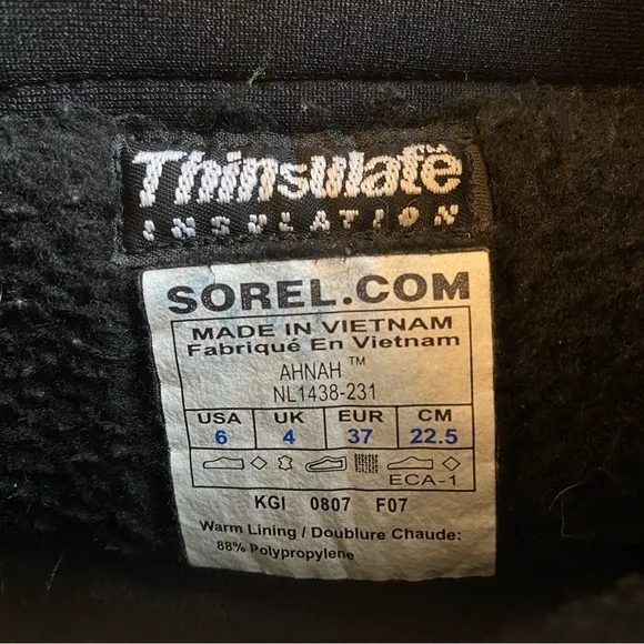 Sorel Ahnah Thinsulate Leather boots, faux fur, size 6