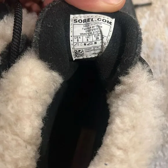 Sorel Black Leather &amp; Grey Wool Fur Lace Up Women's Boots. Sz 8 in GUC