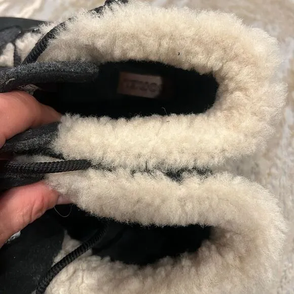 Sorel Black Leather &amp; Grey Wool Fur Lace Up Women's Boots. Sz 8 in GUC