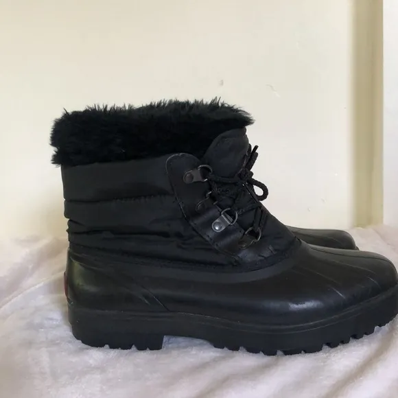 Sorel black rubber duck boots size women’s 9 with faux fur