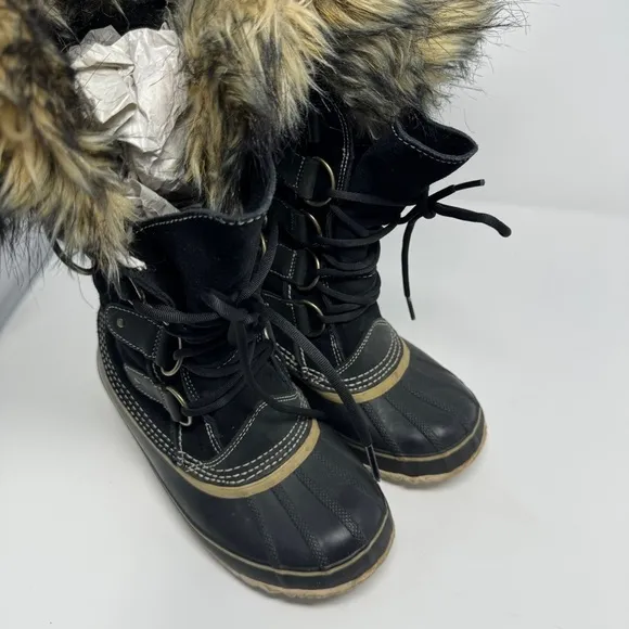 Sorel Black Suede Joan of Arctic Faux Fur Lined Boots