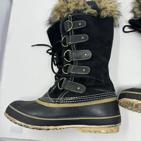 Sorel Black Suede Joan of Arctic Faux Fur Lined Boots