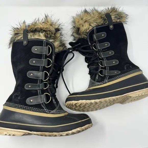 Sorel Black Suede Joan of Arctic Faux Fur Lined Boots
