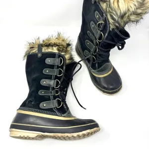 Sorel Black Suede Joan of Arctic Faux Fur Lined Boots