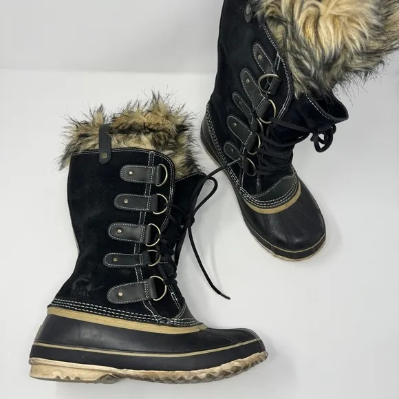 Sorel Black Suede Joan of Arctic Faux Fur Lined Boots