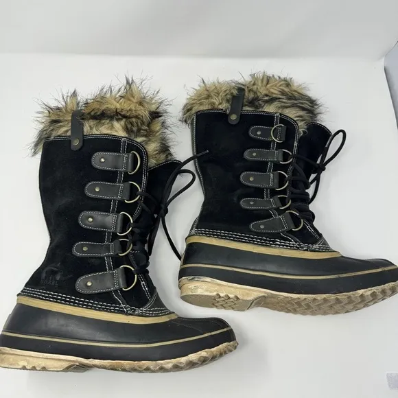Sorel Black Suede Joan of Arctic Faux Fur Lined Boots