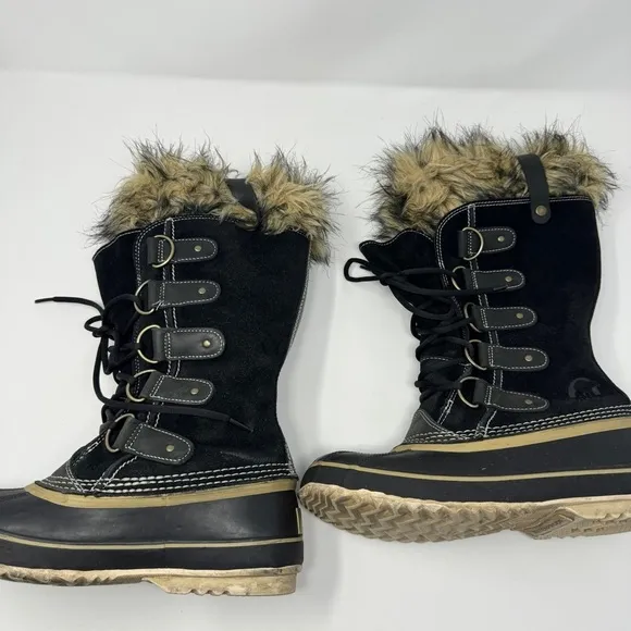 Sorel Black Suede Joan of Arctic Faux Fur Lined Boots
