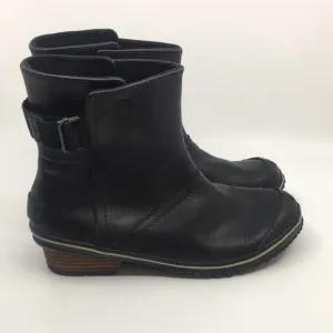 Sorel Black Waterproof Leather Short Slimboot Pull On Boots women’s size 8.5 M