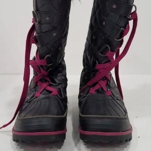 Sorel Black Winter Faux Fur Side Twist Lace-up Boots Size 7