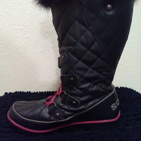 Sorel Black Winter Faux Fur Side Twist Lace-up Boots Size 7